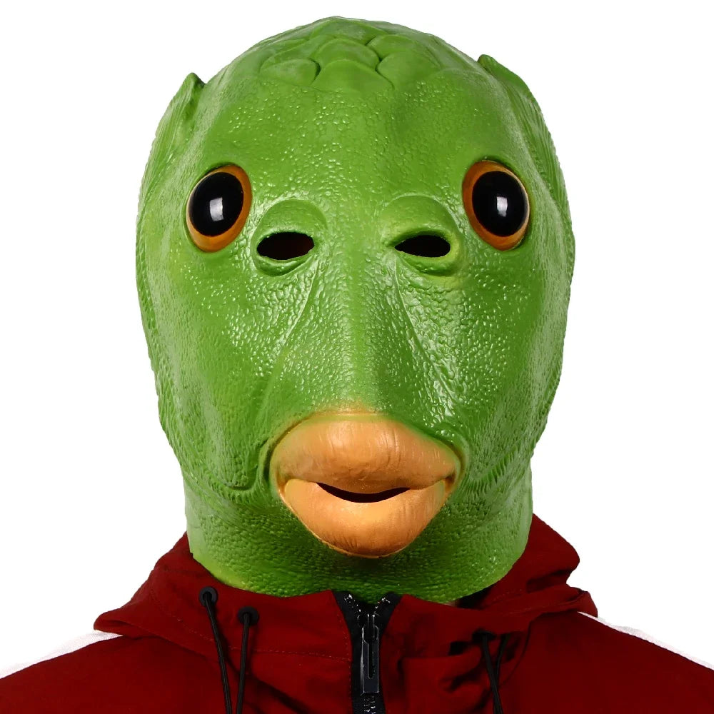 Sjov grøn fisk hovedmaske til karnevalsfest latex halloween cosplay kostume maske maskerade cosplay halloween hver dag sjov