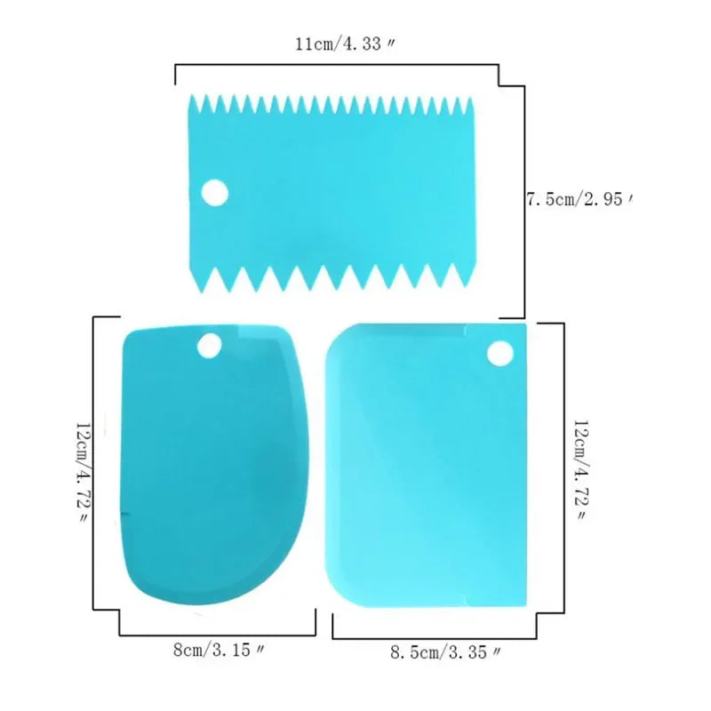 3pcs/lote crema raspador más liso decoración de pasteles de bricolaje de pasteles de fondant moldes para hornear spátulas para hornear herramientas