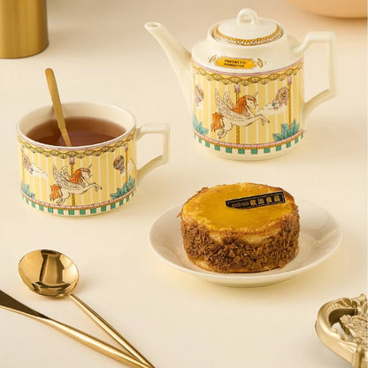 Ceramic Teaware Sets Teapot Teacup & Saucer and Spoon Carousel Pattern Stackable English Afternoon Tea Set  for Household Gifts