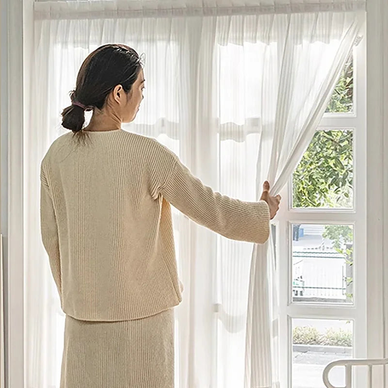 New Elegant Sheer Blinds with Hook-and-Loop Luxury No-Drill Vertical Sheer Panel Curtain Self-Adhesive Privacy Sheer Curtain