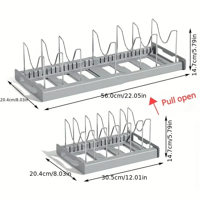 Expandable Kitchen Cabinet Pot Organizer Rack Multi-purpose Adjustable Divider Pans Frying Pan Holder Bowl Shelf