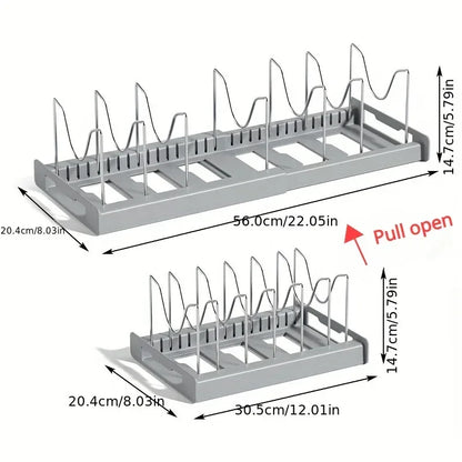 Expandable Kitchen Cabinet Pot Organizer Rack Multi-purpose Adjustable Divider Pans Frying Pan Holder Bowl Shelf