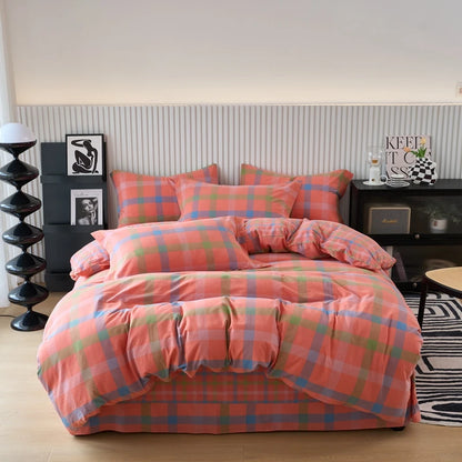 Pure Cotton Japanese Style Duvet Cover With Plaid Print  King Four Seasons Universal Bedding Cover Comfortable and Skin-friendly