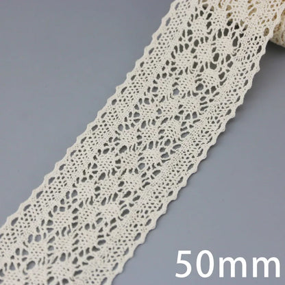 (5Meter/roll) White Beige Cotton Embroidered Lace Net Ribbons Fabric Trim DIY Sewing Handmade Craft Materials
