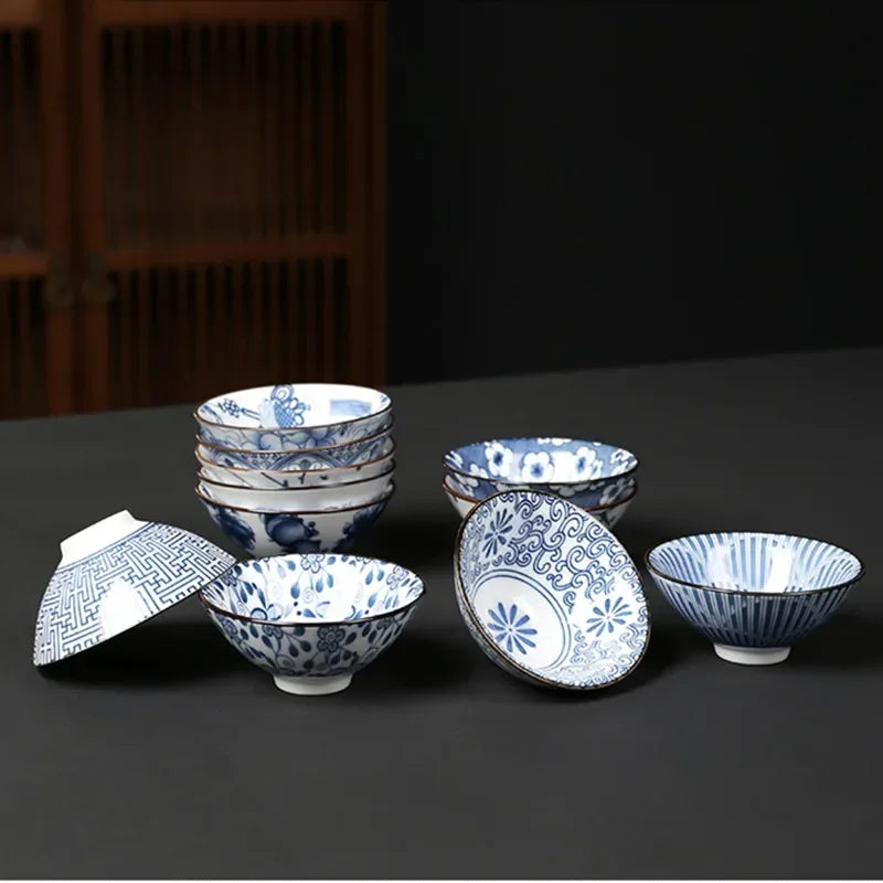 1 PCS Retro Blue and White Porcelain Cone Teacup Anti Scaling Hand-Painted Ceramic Tea Bowl Travel Meditation Cups Tea set