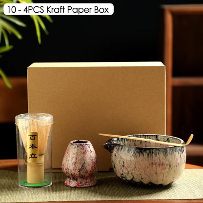 4PCS/6PCS Japanese Ceramic Matcha Teaset Safe Bamboo Brush Teaspoon Whisk Holder for Matcha Lover DIY Tea-Making Tools