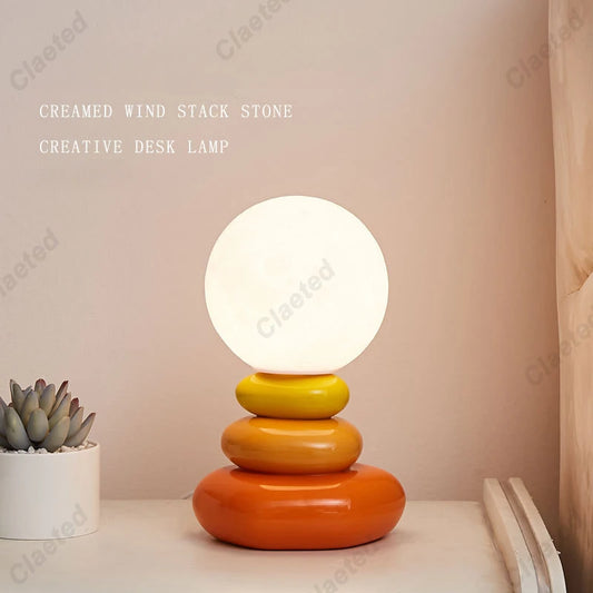 Colorful Stone Table Lamp Bedroom Bedside Lamp Creative Nordic Stacked Stone Shape Living Room Advanced Atmosphere Night Light