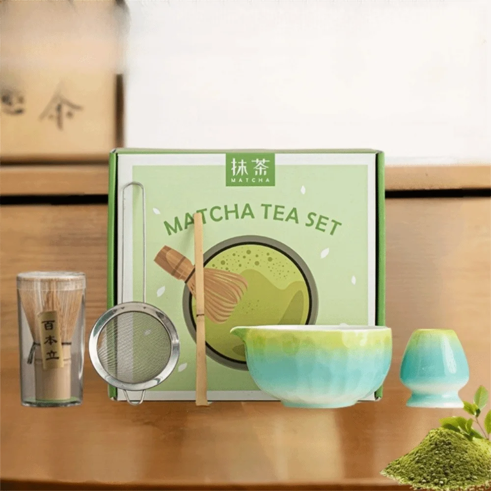 Bamboo Ceramic Japanese Matcha Tea Set Reusable Chasen Stirring Tea Sticks Matcha Spoon Matcha Whisk Set