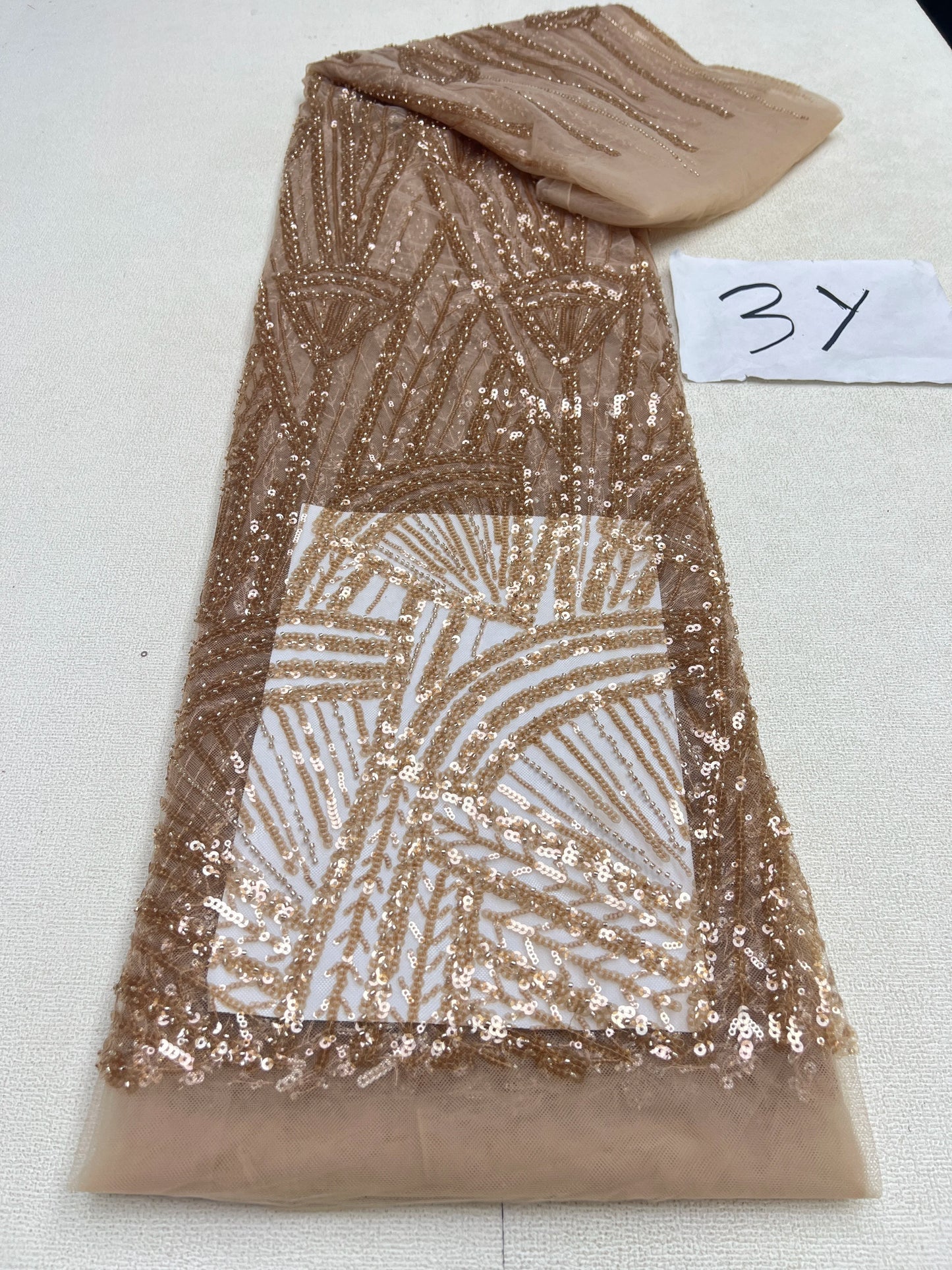 African Sequins Beaded Lace Fabrics  3 yards High Quality Sequence Embroidery French Nigerian Lace Fabric For Wedding Sewing