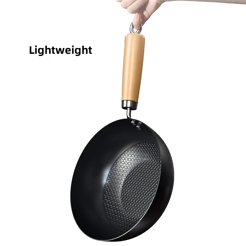 Χειροποίητο σιδερένιο κατσαρόλα τηγάνι Wok Pan Uncoated Gas Sove Cooker Cooker Universal Non-Stick Iron Wok Subpan Seats Set Set