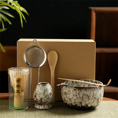 6pcs/Set Japanese Matcha Tea Set iced matcha Kit Bamboo Whisk Teaspoon Tea Sets Matcha Bowl Matcha Whisk Holder Tea-Making Tools