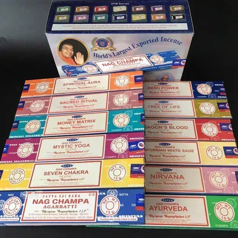 5BOX NAG Champa Indian Secense Collection Satya Handmade Sticks с шест вкуса освежаващи лечебни аромати за домашна медитация