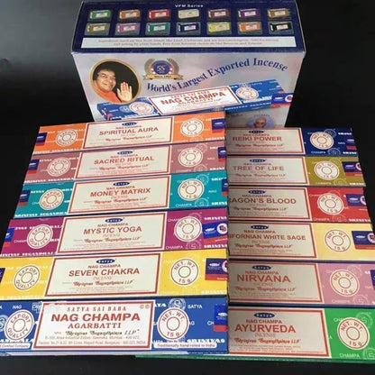 5box Nag Champa Indian Incense Collection Satya Håndlagde pinner med seks smaker forfriskende medisinske aromaer for hjemmemeditasjon