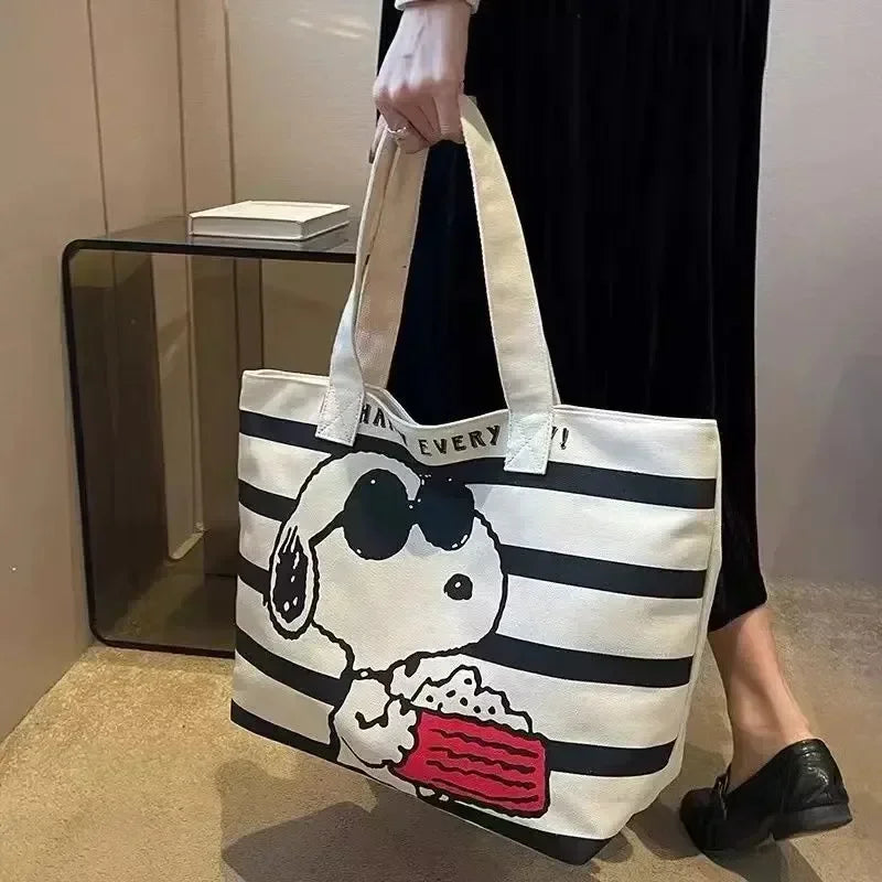 MINISO Snoopy Cute Cartoon Large Capacity Canvas Bag for Female Students To Hold Books Tote Mommy Bag