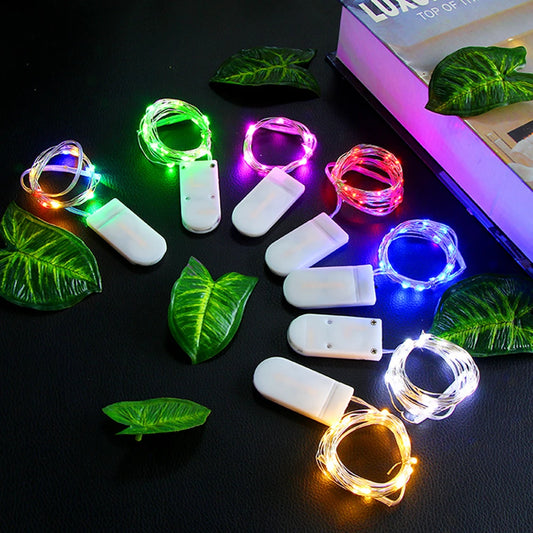 Cupru LED LED LUMINI Mini Garland 1M 2M CR2032 LUMINI DE BATTERIE LUMINI DE CRĂCIUN ANUL ANULUI AN NUMENTE PENTRU PENTRU PARTIC