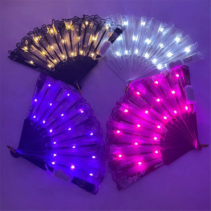 1pc LED LED Ventilador de encaje plegable Fan de plástico Baile Boda Mano Boda Fiesta de la fiesta del cumpleaños Decoración de la fiesta de la fiesta de la fiesta de la fiesta