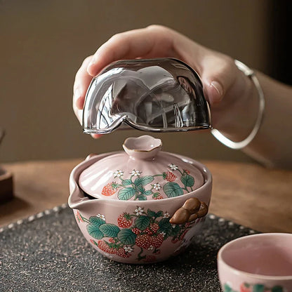 Cream Ru Kiln Porcelain Quick Guest Tea Set Portable Travel Tea Set