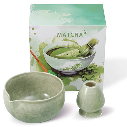 2Pcs Ceramic Matcha Bowl and Whisk Holder Set Easy to Use Tea Bowl and Whisk Stand Easy to Clean Matcha Tea Mixing Tool