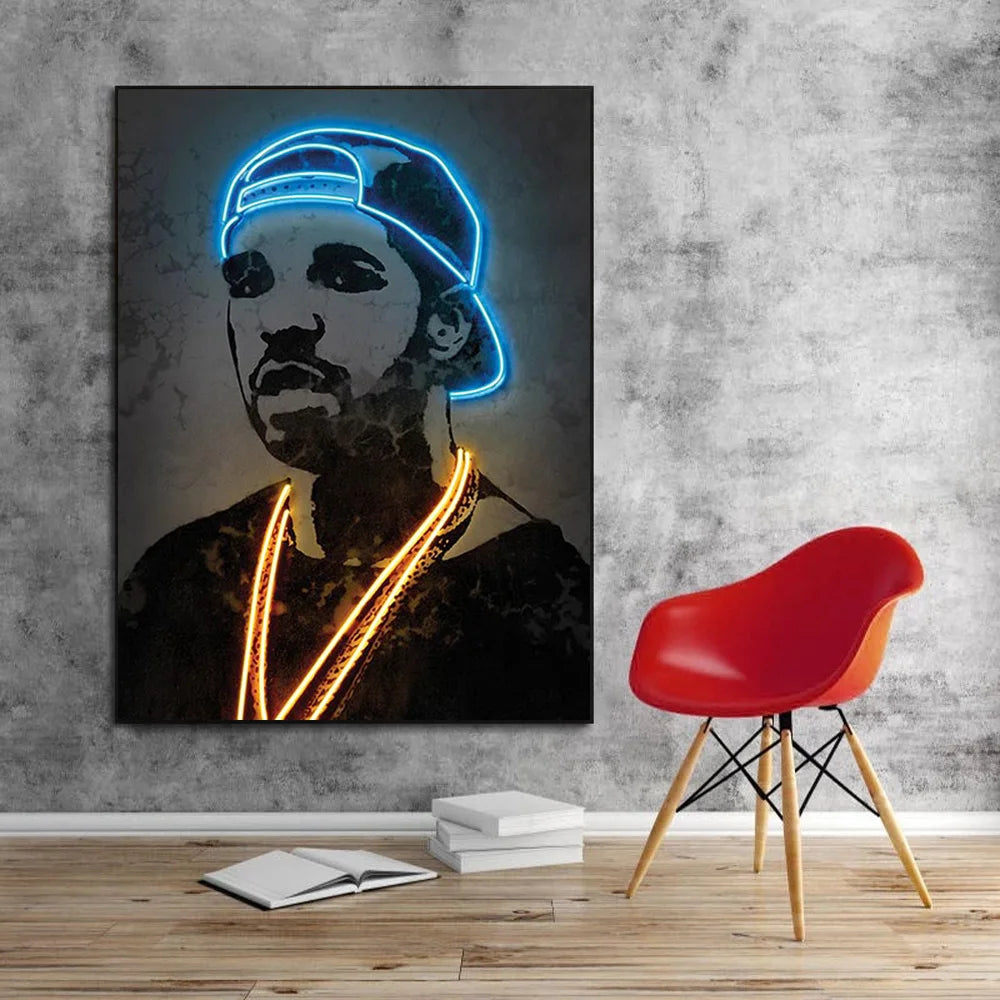 Abstract Rapper Wall Art Home Decor Poster Neon Effect Hip Hop Artist 2Pac Canvas Paint Bedroom Decoration Mural Picture Print