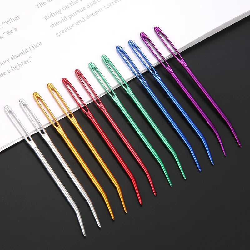 2pcs Aluminum Bent Tip Crochet Needles Tapestry Darning Knitting Needles DIY Crafts Sewing Big Eye Bent Needle Yarn Weave Tool