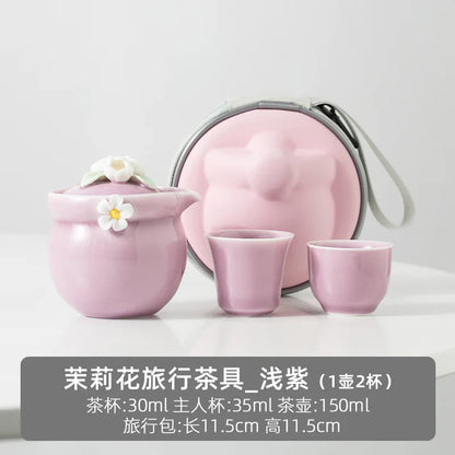 Simple Jasmine Kung Fu Tea Set Outdoor Portable Travel Tea Set Ceramic One Pot Two Cups Chinese Tea Ceremony Accessories