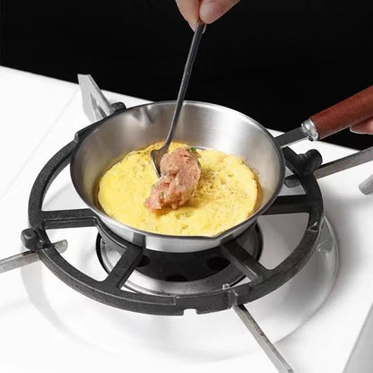 Oven veilig 304 roestvrijstalen koekenpan houten handgreep plat bodem open skillet anti -aanbak 12/16 cm omelet pan keuken kookgerei