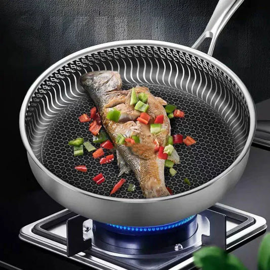 Ruostumattomasta teräksestä valmistettu paistinpannu nonstick wok pannu ruoanlaitto pihvipotin kattilan induktio kaasuliesi yleinen keittiökeittiövälineet