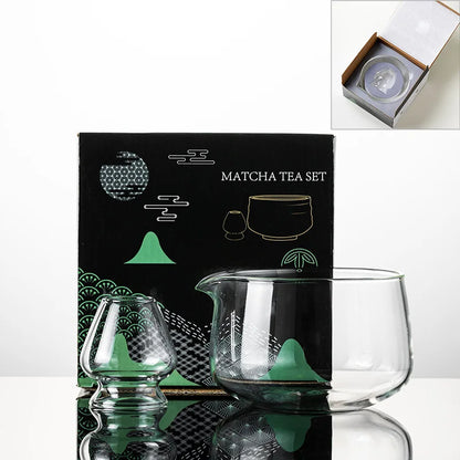 New Textured Matcha Bowl Glass Reusable Japanese Tea Set with Pouring Spout Matcha Making Kit Tea Lovers