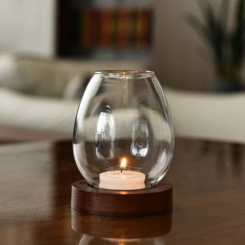 Transparent Glass Candle Holder Candlestick Retro Round Hollow Windproof Candle Holders Wedding Party Dining Table Decorations