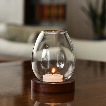 Transparent Glass Candle Holder Candlestick Retro Round Hollow Windproof Candle Holders Wedding Party Dining Table Decorations