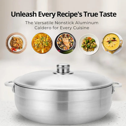 Nonstick Aluminum Caldero Set 8Piece Cookware with Lids Ideal for Stews Soups Rice 2 Qt 3.5 Qt 7 Qt 13 Qt Pots Silver