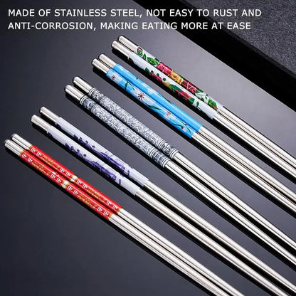 Stainless Steel Chopsticks Tableware Portable Reusable Blue Porcelain Patters Food Sticks Chopsticks Kitchen Dishes for Sushi