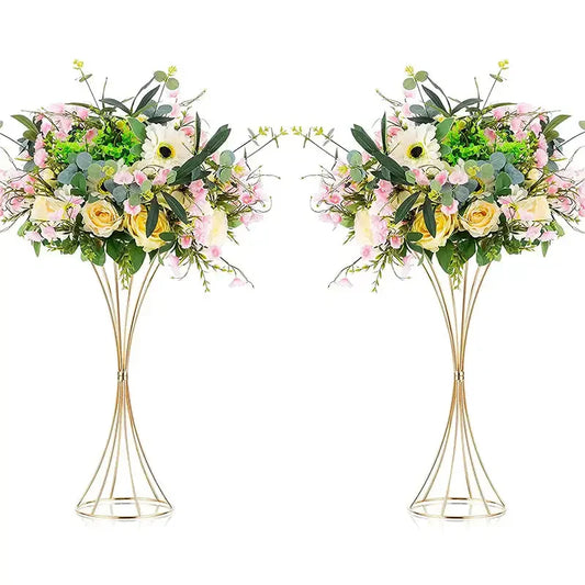 2PCS Gold Color Iron Flower Vases Wedding Flower Stands Arrangement Props Table Centerpiece Flowers Rack Home Decorations