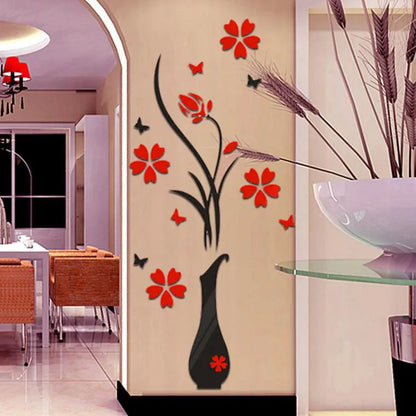 3D Wall Stickers, DIY Vase Flower Tree Crystal Arcylic 3D Wall Stickers Home Livingroom Bedroom Decoration 31.5x15.7 inches