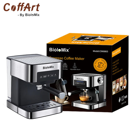 Coffart av Biolomix 20 bar italiensk type espresso kaffetraktermaskin med melkfrother wand for espresso, cappuccino og mocha