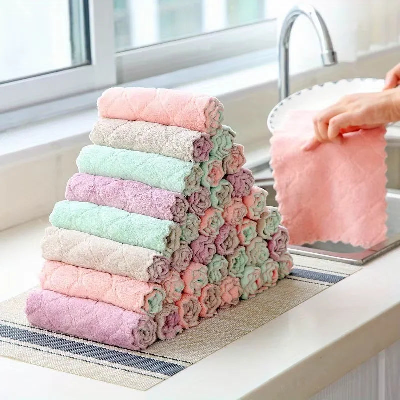 10pcs Microfiber Kitchen Cloth Dish Towels Super Absorbent Coral Velvet Dishtowels Nonstick Oil Washable Fast Drying
