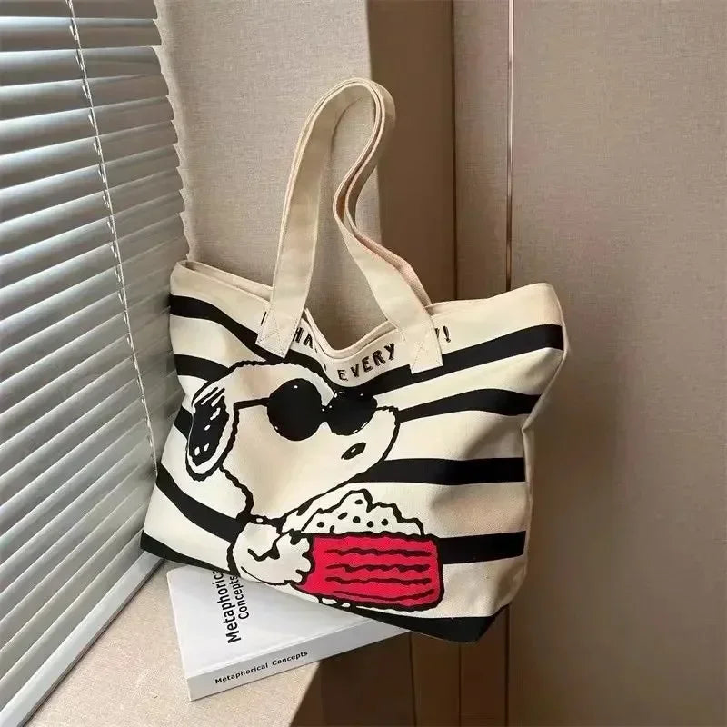 MINISO Snoopy Cute Cartoon Large Capacity Canvas Bag for Female Students To Hold Books Tote Mommy Bag