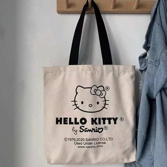 large capacity New Hello Kitty Canvas Handbag Shoulder Bag Girl Cute Sanrio  Storage Bag Fashion Tote Shopping Bag Girls Gift