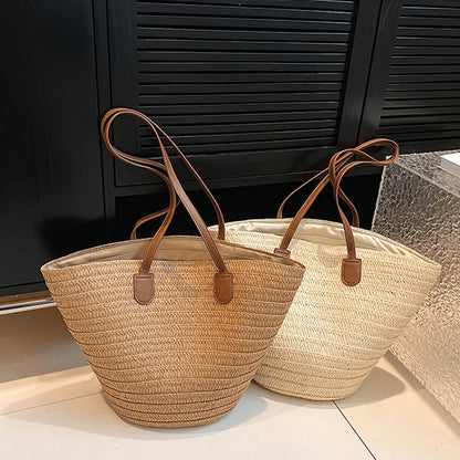 Women's Large Capacity Shoulder Bag Summer Straw Woven Basket Handbag Fashion Female Luxury Designer Beach Bag Bali Shopper Tote