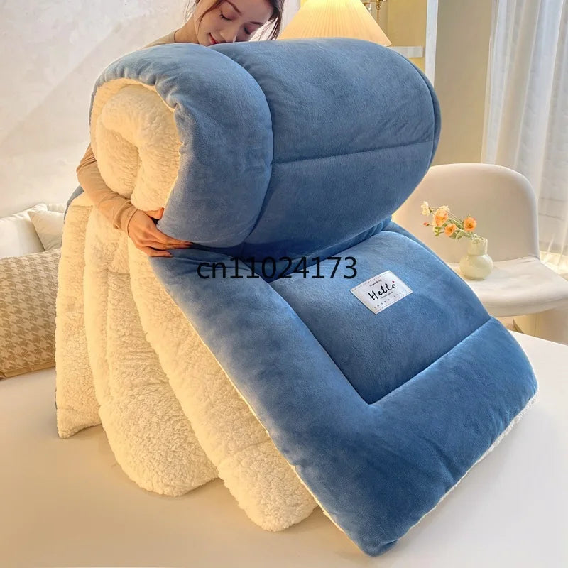 Hot Selling Thickened Winter Milk Fleece Quilt Lamb Fleece Warm Comforter for Single Double Bed Student Warmth Bedding