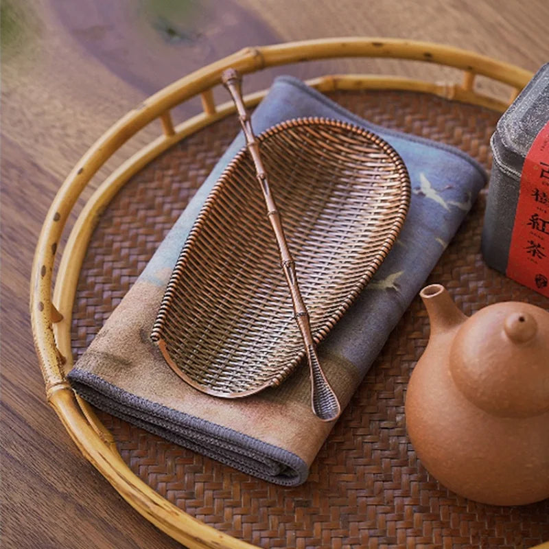 Ötvözött szövésű chaze tea lapátkészlet kézzel készített dustpan forma kávébab szedő szerszámok hagyományos kung fu tea-scoop kiegészítők