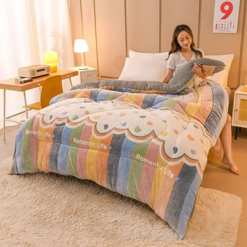 Thick Lamb Wool Printed Blanket Double Sided Velvet Autumn and Winter Warm Comforter Single Dormitory Comfortable Bedding Quilt