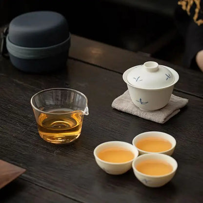 Hand Painted Orchid Travel Tea Set Suit Portable Portable Outdoor Tea Making Gaiwan Ceramic One Pot Fills Three Cups