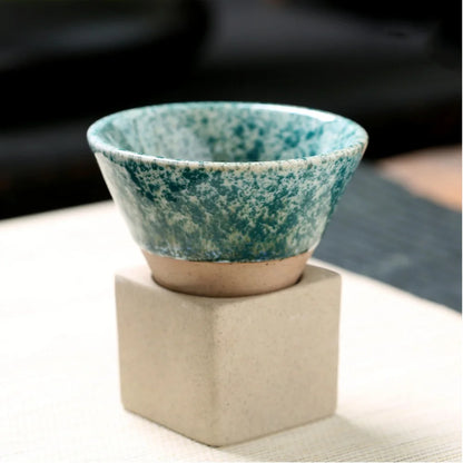 100ml Coarse Pottery Coffee Mugs, Japanese Style Ceramic Tea Cups Triangular Cone Shape Porcelain Retro Mug with Square Base