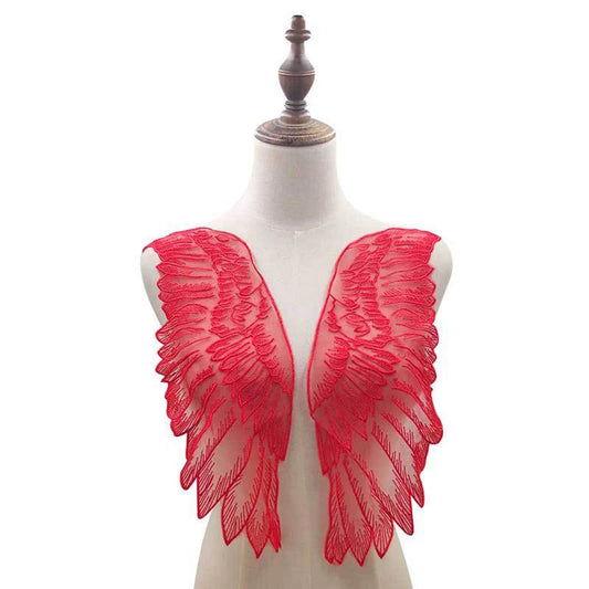 Red DIY 1Pair Cloth Badge Dress For Women Wedding Apparel Sewing Fabric Lace Embroidery Sewing Patches