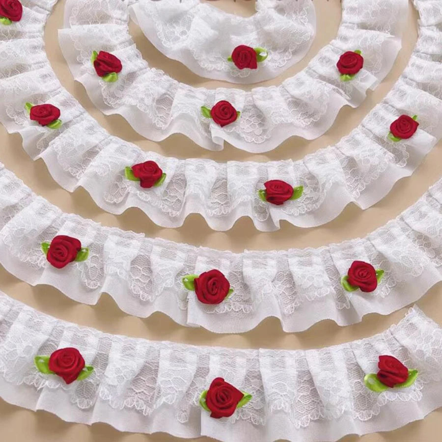 1 Yard Pink Bow Embroidery Lace Fabric Trim DIY Clothing Decoration Accessory 5CM Wide