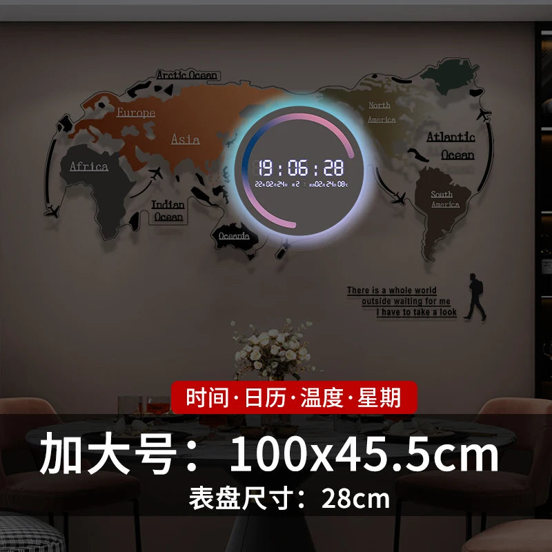 World map creative wall clock living room light luxury high sense 2024 new Internet celebrity simple modern acrylic clock