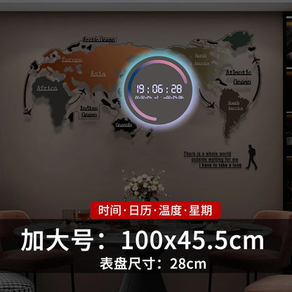 World map creative wall clock living room light luxury high sense 2024 new Internet celebrity simple modern acrylic clock