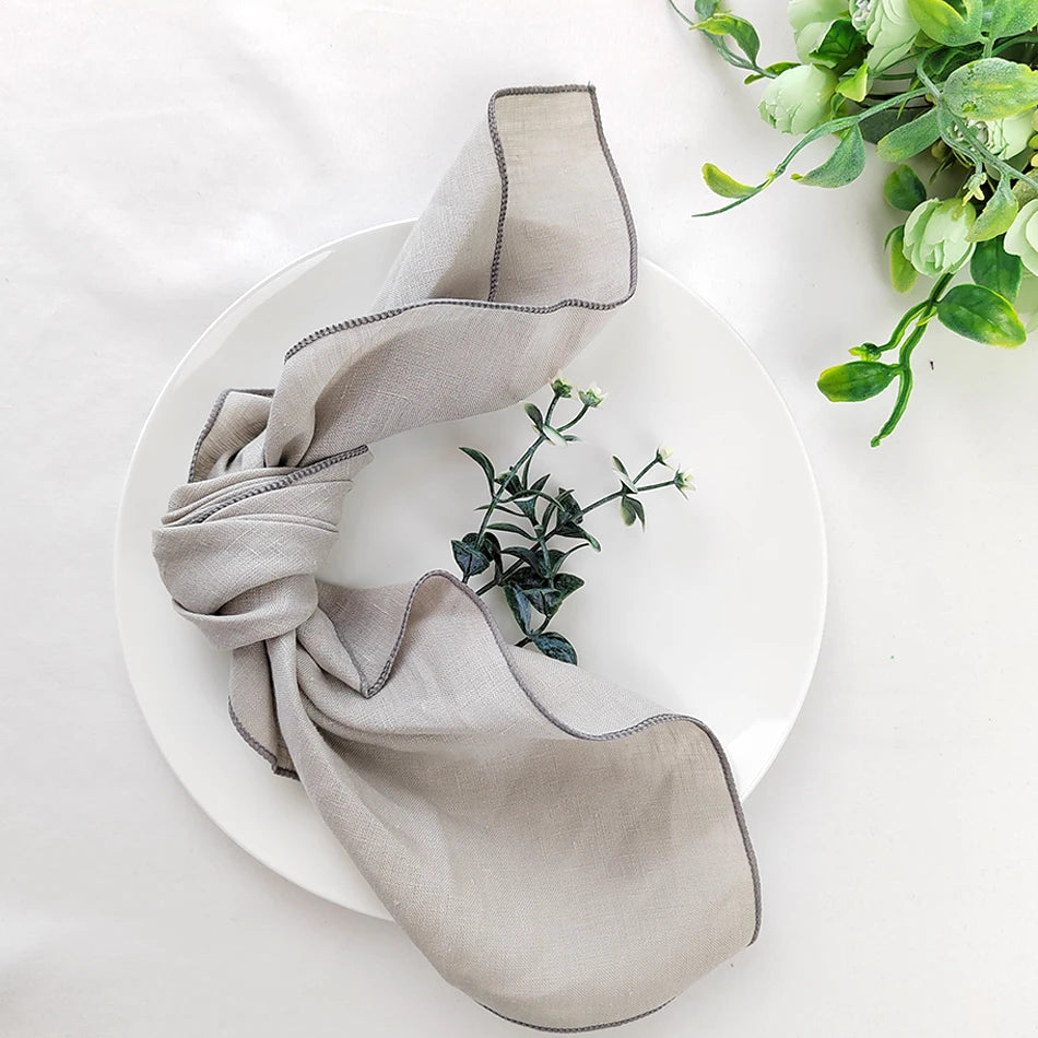 Set Of 4 Pure Linen Napkins Cloths Reusable 40x40cm Soft Comfortable Fabric Kitchen Accessories for Wedding Birthday Parties