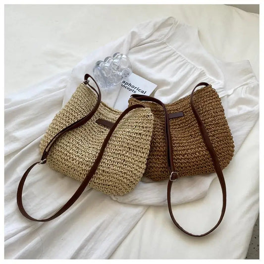 Ladies Fashion Summer Straw Crossbody Bag Women Beach Holiday Shopping Woven Shoulder Handbag Messenger Purses For Bags